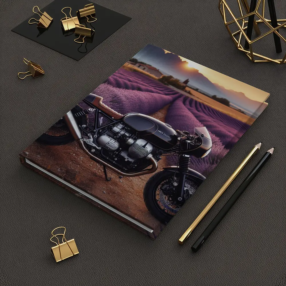 Cafe Racer Motorcycle Lavender Fields Sunset – Notebooks