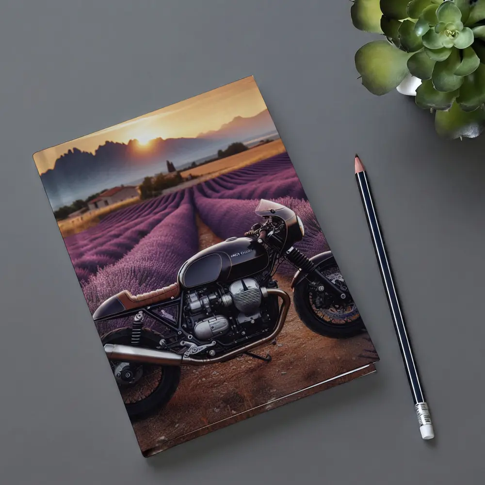 Cafe Racer Motorcycle Lavender Fields Sunset – Notebooks