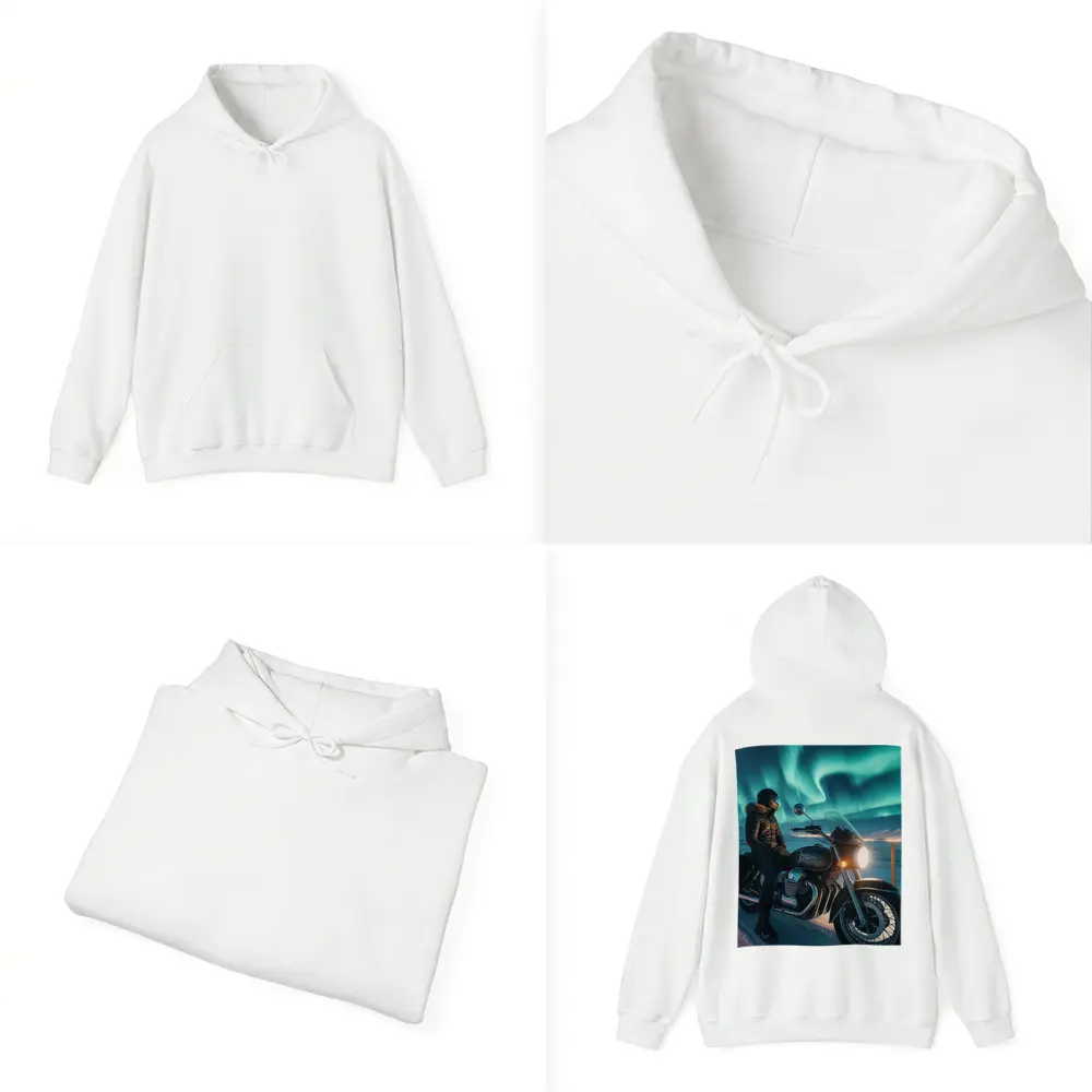 Cruiser Motorcycle Rider Under Northern Lights – Hoodies