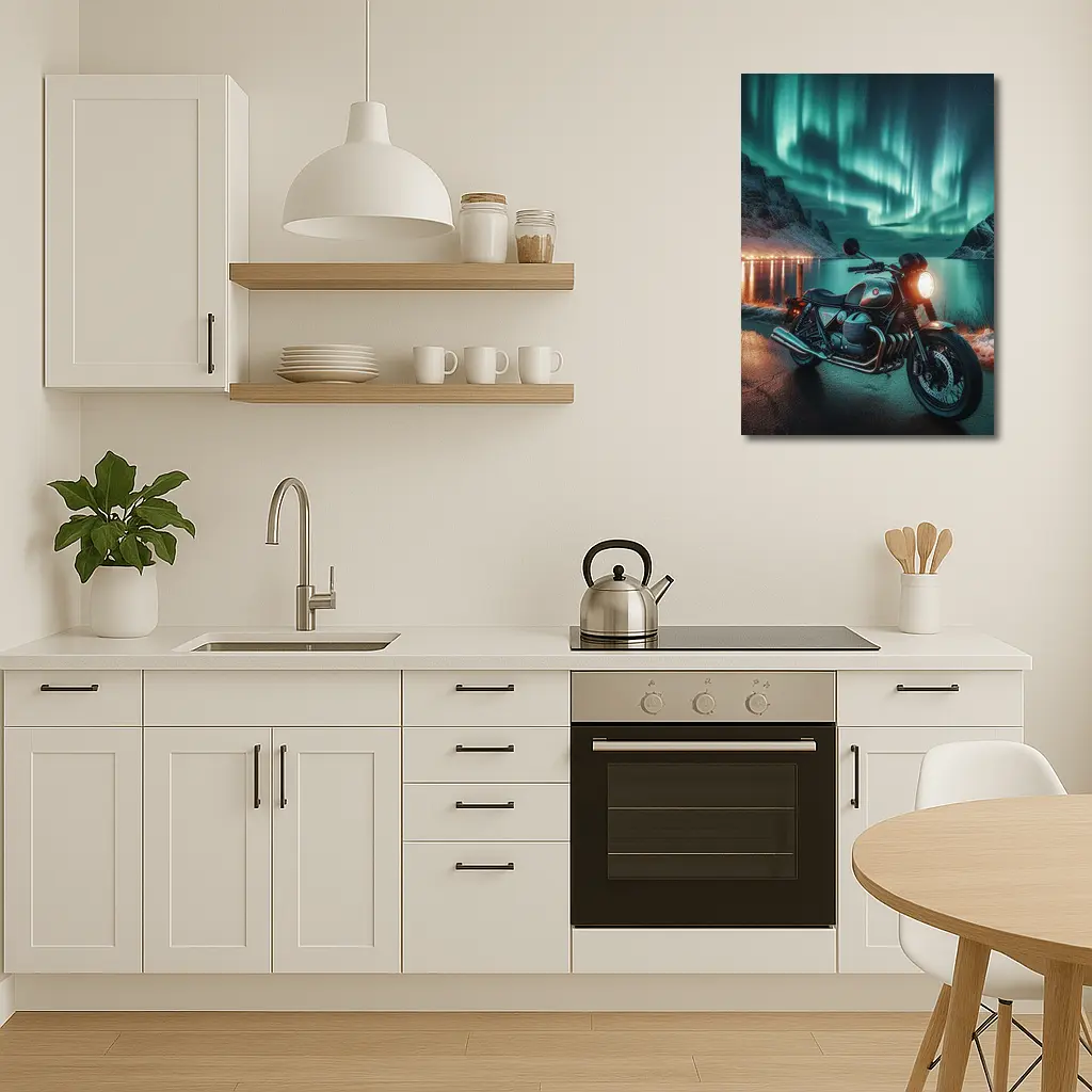 Classic BMW Motorcycle Aurora Borealis Night – Wall Art