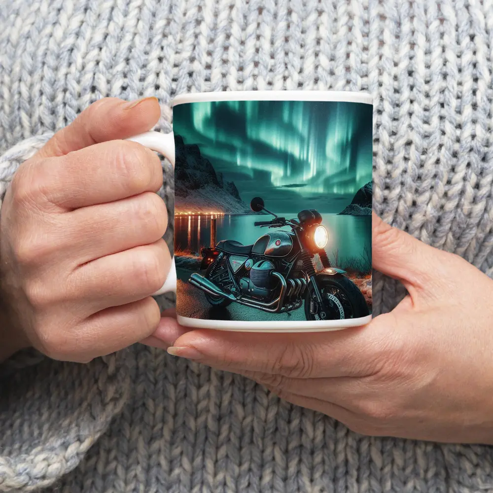 Classic BMW Motorcycle Aurora Borealis Night – Mugs