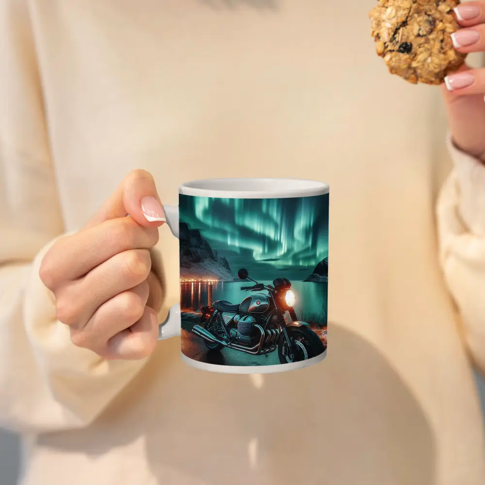 Classic BMW Motorcycle Aurora Borealis Night – Mugs