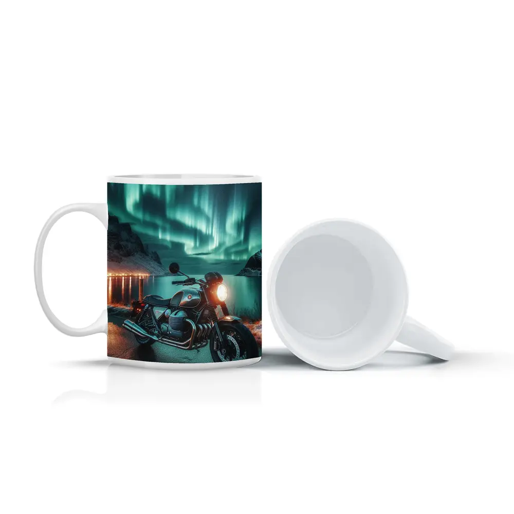 Classic BMW Motorcycle Aurora Borealis Night – Mugs