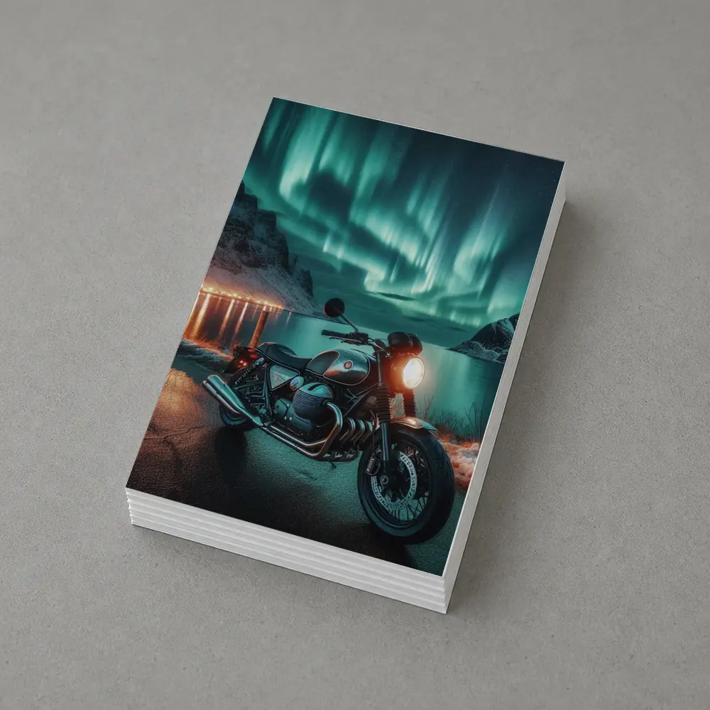 Classic BMW Motorcycle Aurora Borealis Night – Postcards
