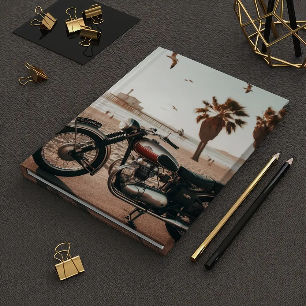 Classic Cruiser Motorcycle Parked At Beach – Notebooks