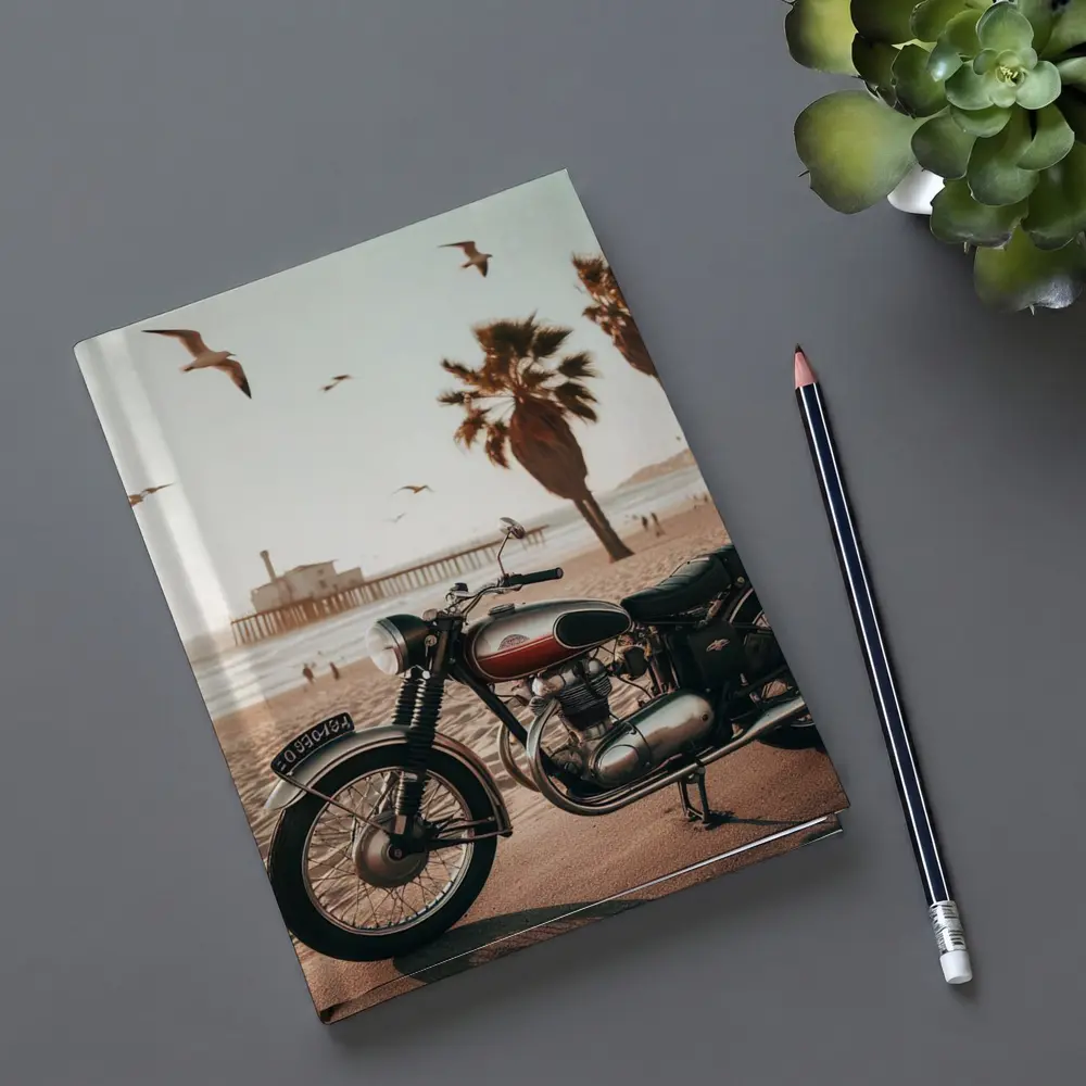Classic Cruiser Motorcycle Parked At Beach – Notebooks