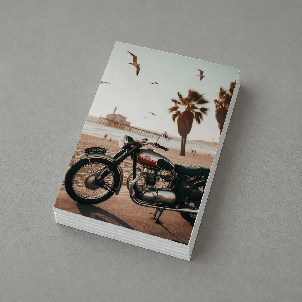 Classic Cruiser Motorcycle Parked At Beach – Postcards