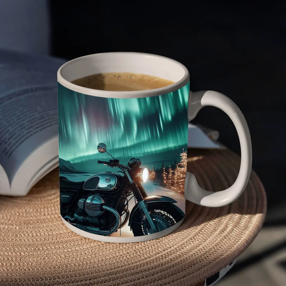 Classic Cafe Racer Motorcycle Northern Lights Winter – Mugs