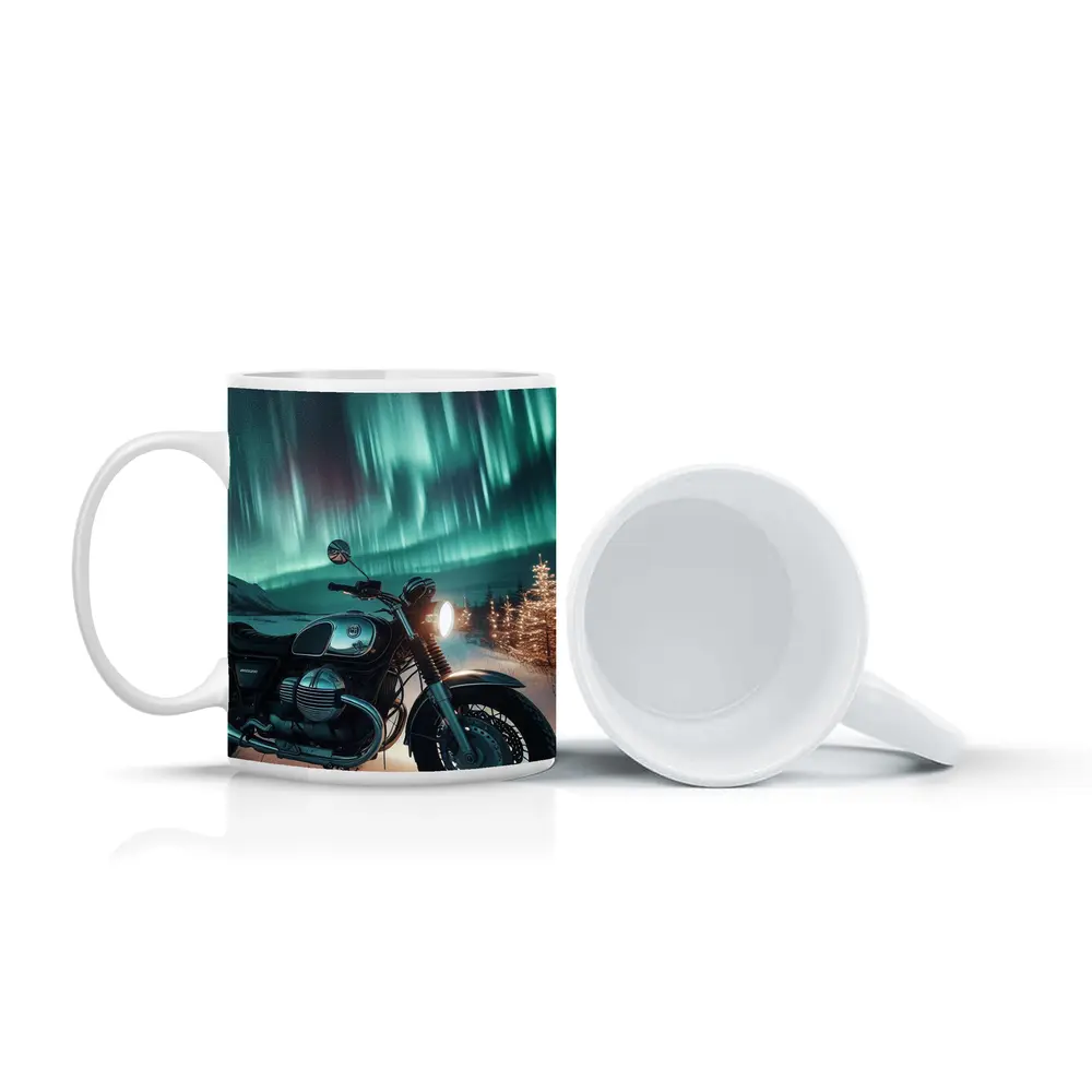 Classic Cafe Racer Motorcycle Northern Lights Winter – Mugs