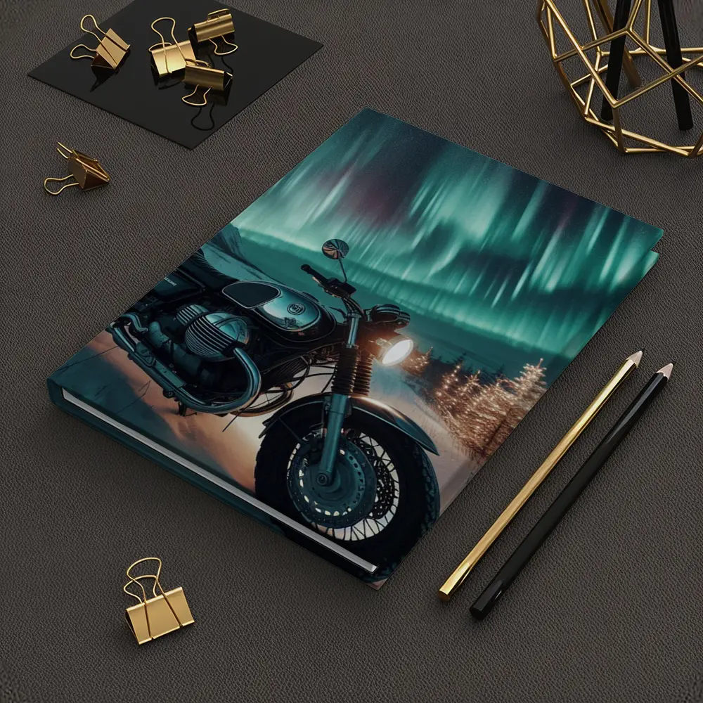 Classic Cafe Racer Motorcycle Northern Lights Winter – Notebooks