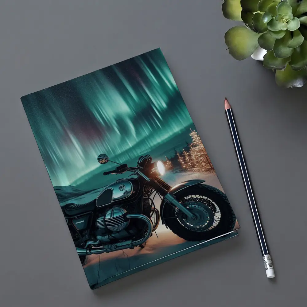 Classic Cafe Racer Motorcycle Northern Lights Winter – Notebooks
