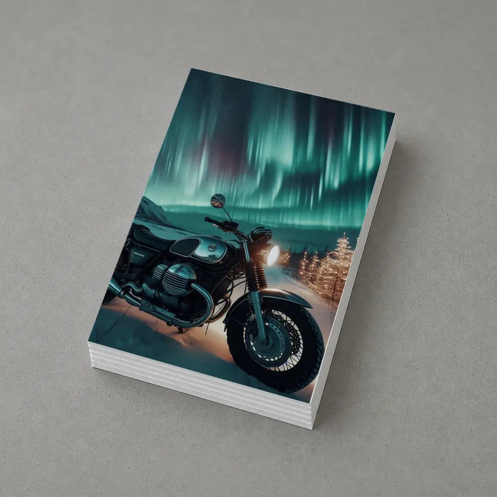 Classic Cafe Racer Motorcycle Northern Lights Winter – Postcards