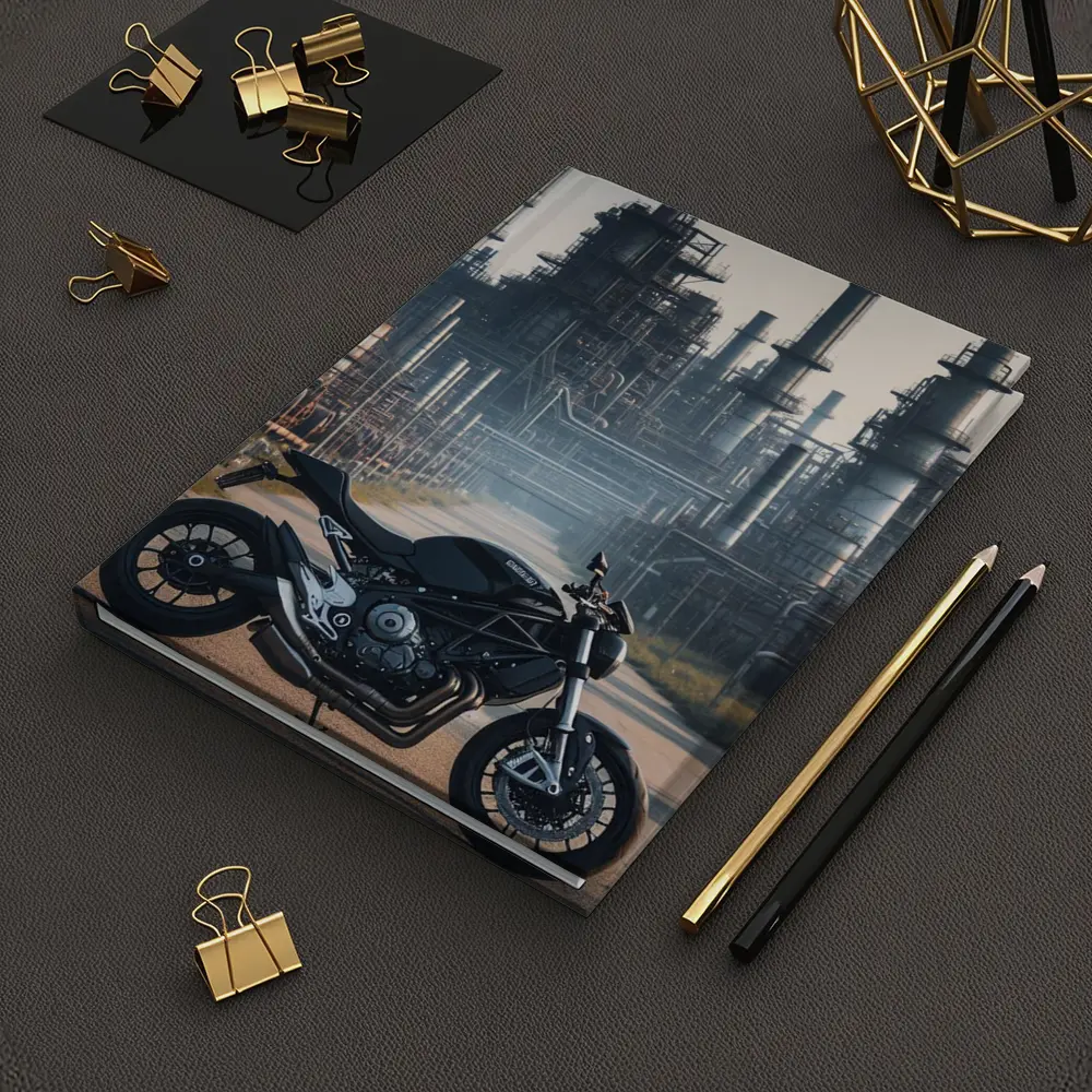 Black Naked Bike Industrial Refinery Background – Notebooks