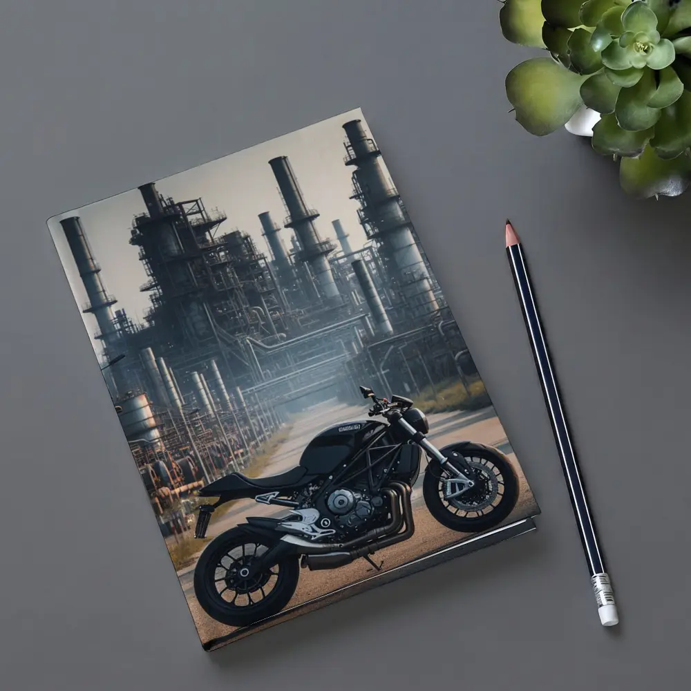 Black Naked Bike Industrial Refinery Background – Notebooks