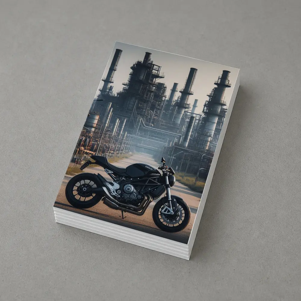 Black Naked Bike Industrial Refinery Background – Postcards