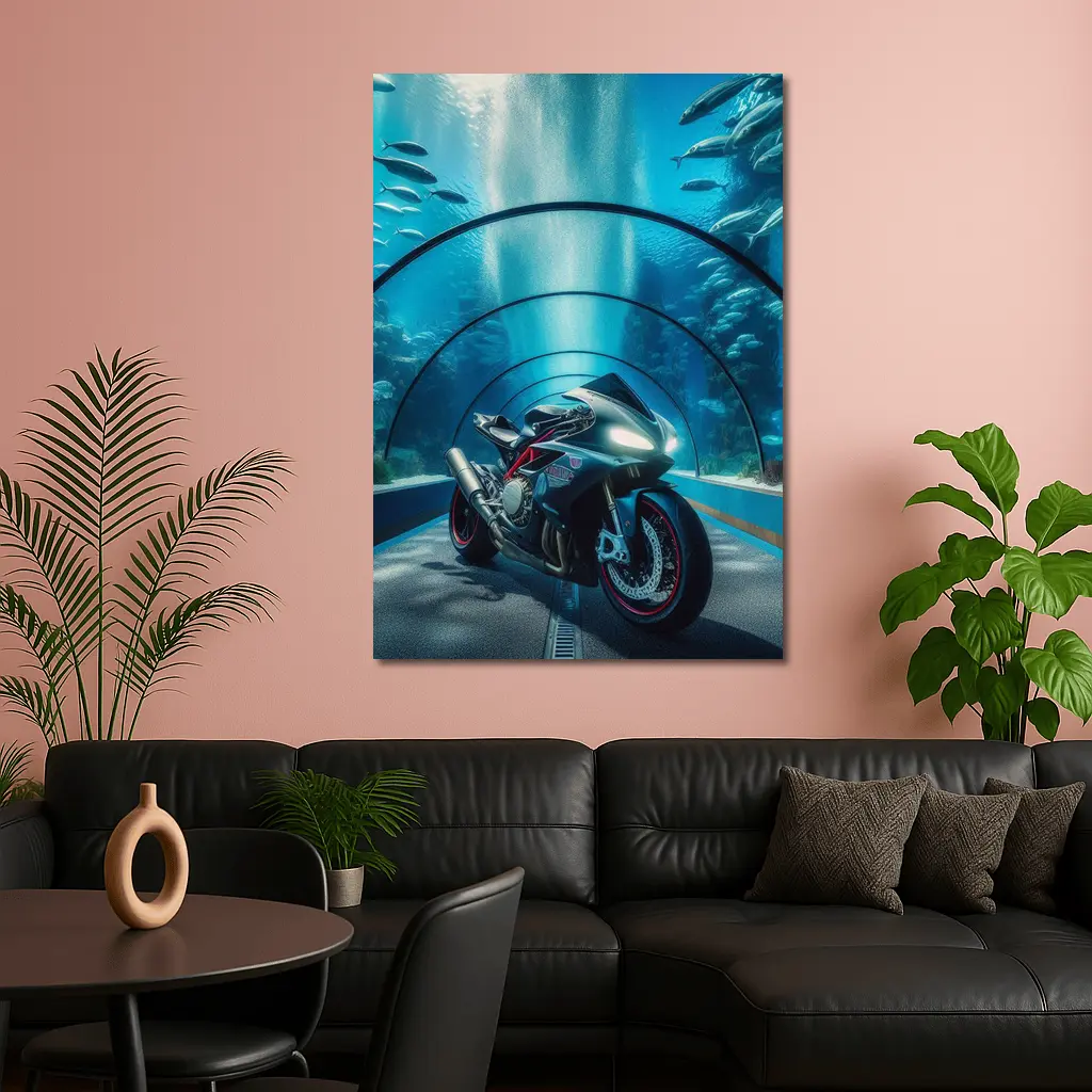 Sport Bike Inside Underwater Aquarium Tunnel – Wall Art