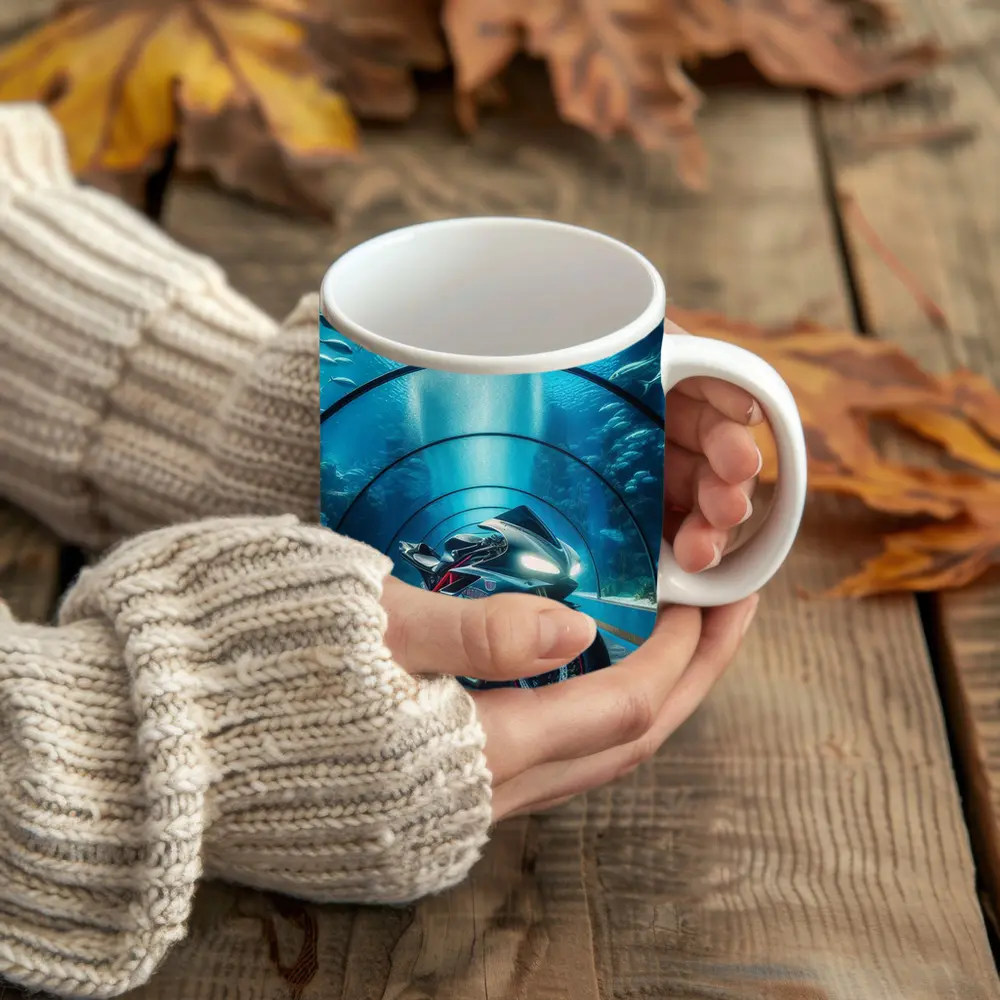 Sport Bike Inside Underwater Aquarium Tunnel – Mugs
