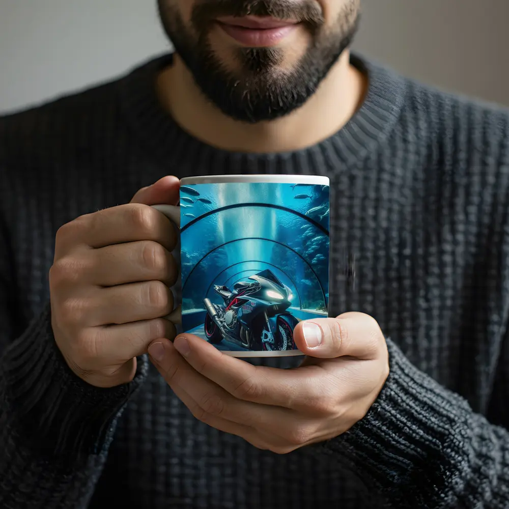 Sport Bike Inside Underwater Aquarium Tunnel – Mugs