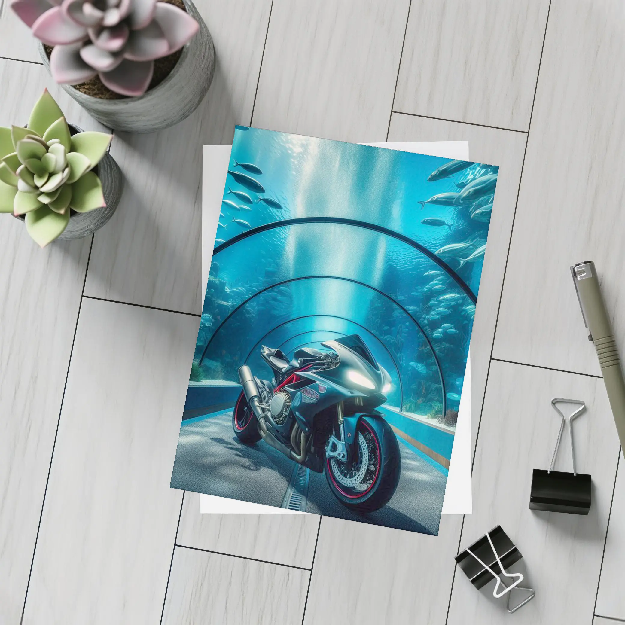 Sport Bike Inside Underwater Aquarium Tunnel – Postcards