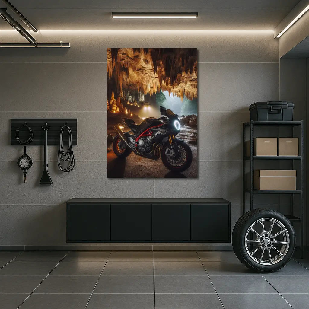 Sport Bike Inside Glowing Stalactite Cave – Wall Art