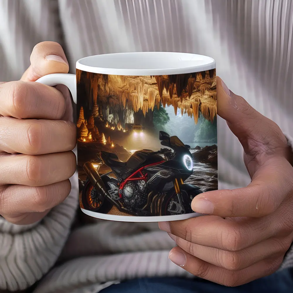 Sport Bike Inside Glowing Stalactite Cave – Mugs