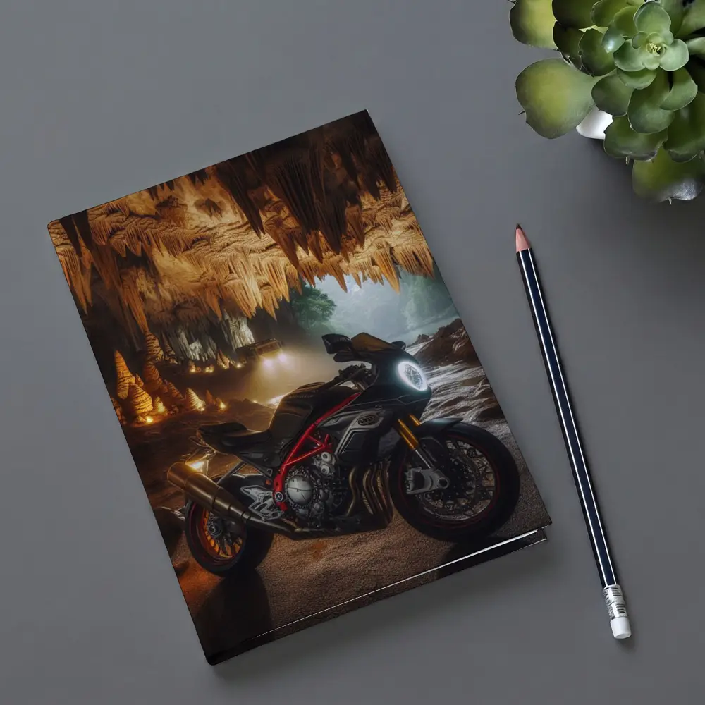 Sport Bike Inside Glowing Stalactite Cave – Notebooks