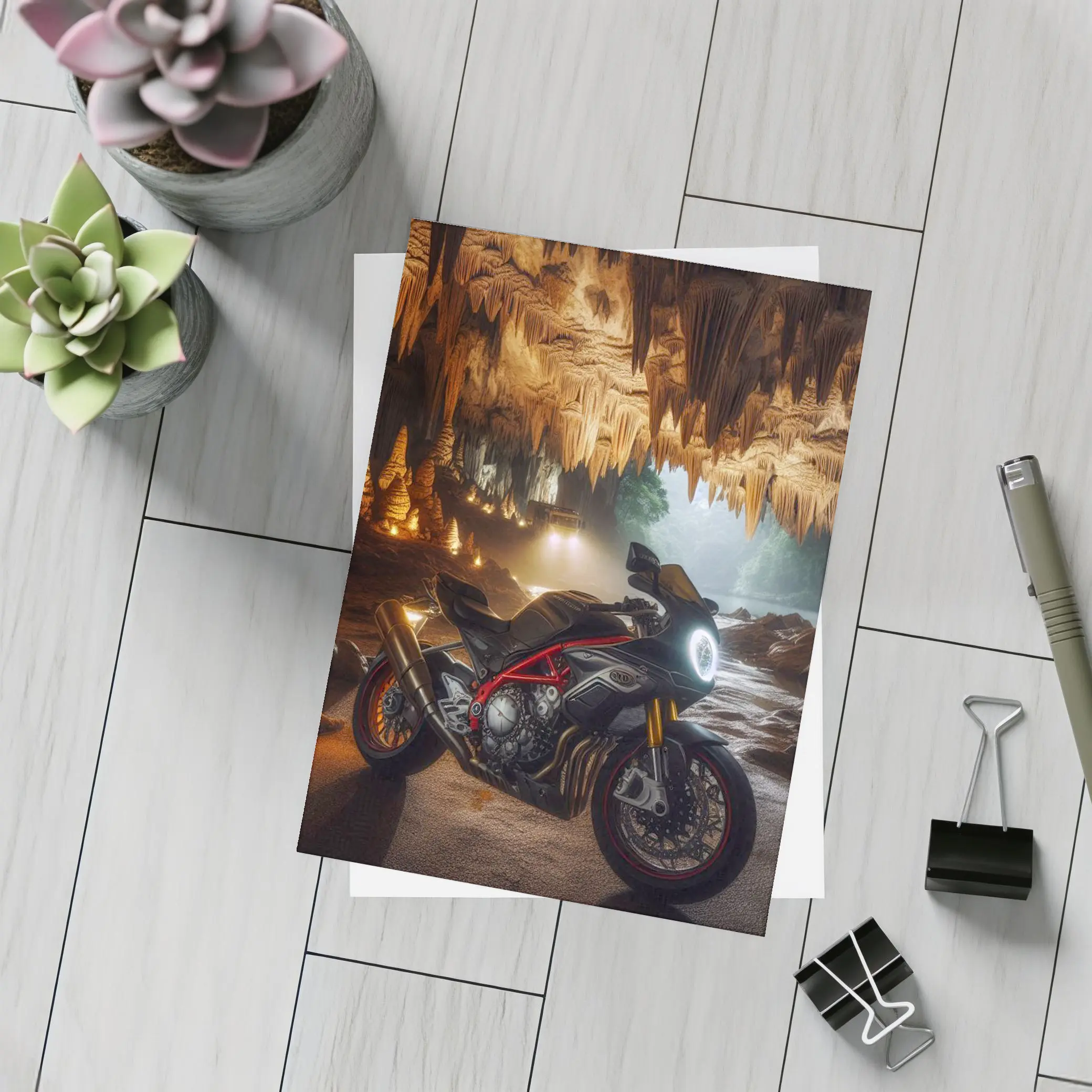 Sport Bike Inside Glowing Stalactite Cave – Postcards