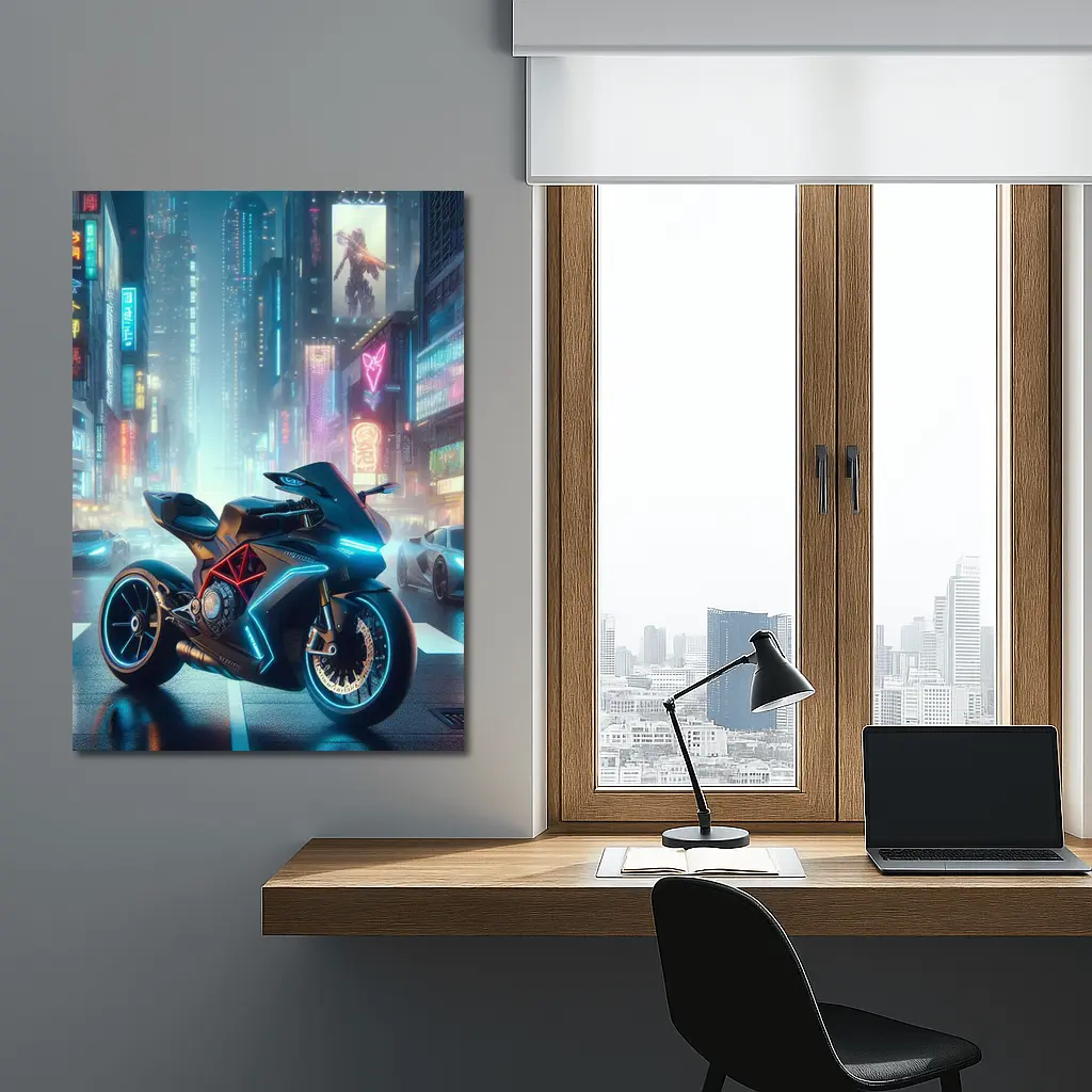 Futuristic Sport Bike Neon Cyberpunk City – Wall Art