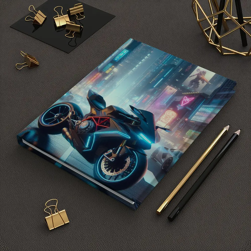 Futuristic Sport Bike Neon Cyberpunk City – Notebooks