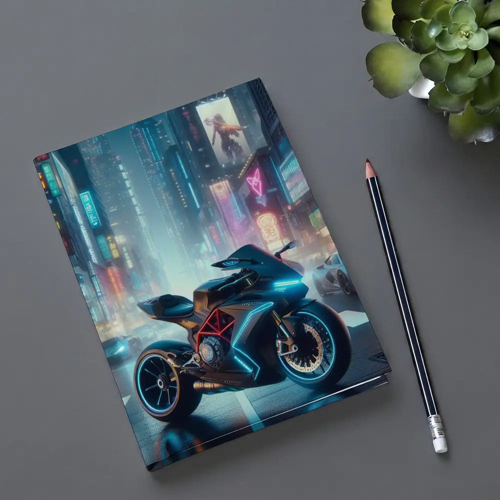 Futuristic Sport Bike Neon Cyberpunk City – Notebooks