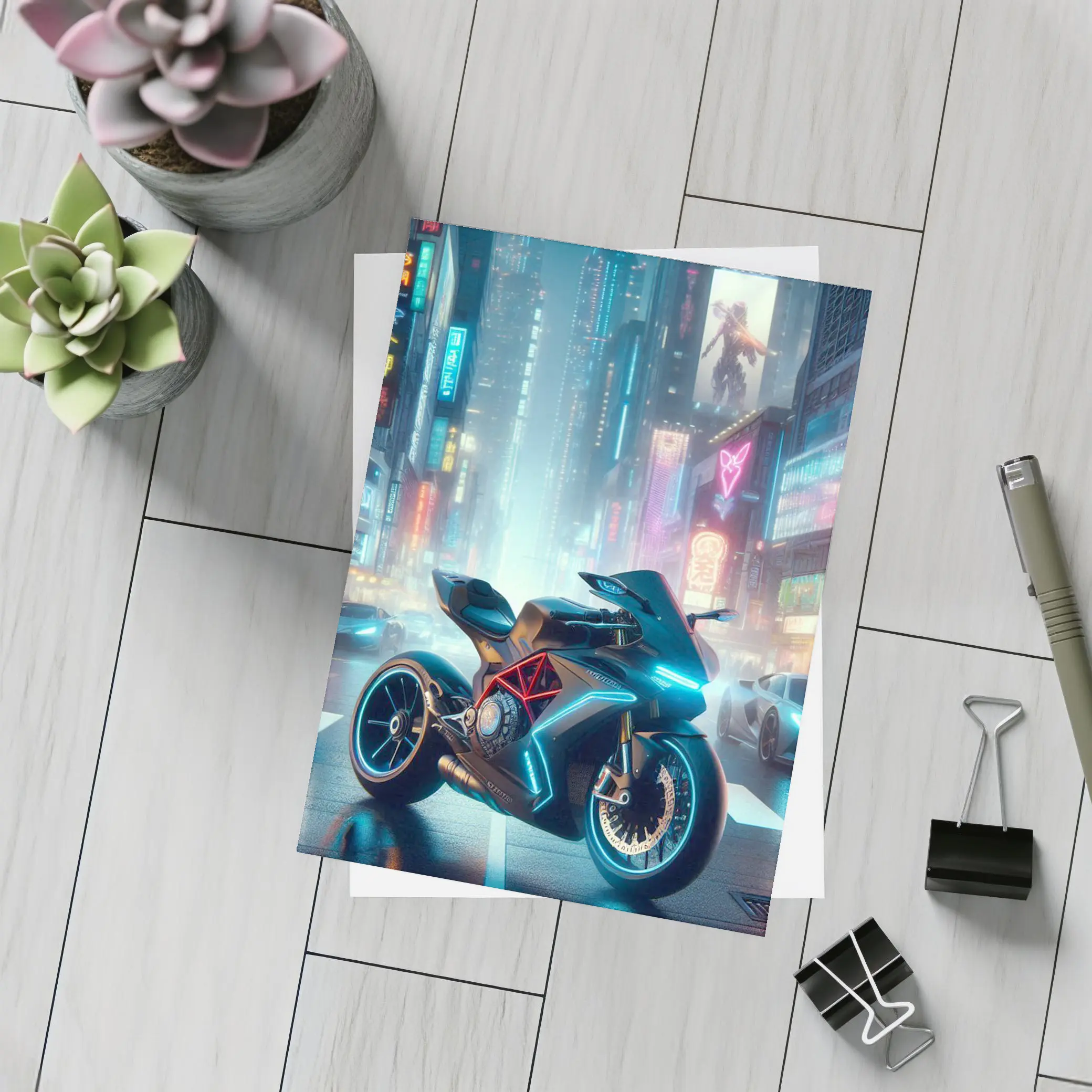 Futuristic Sport Bike Neon Cyberpunk City – Postcards