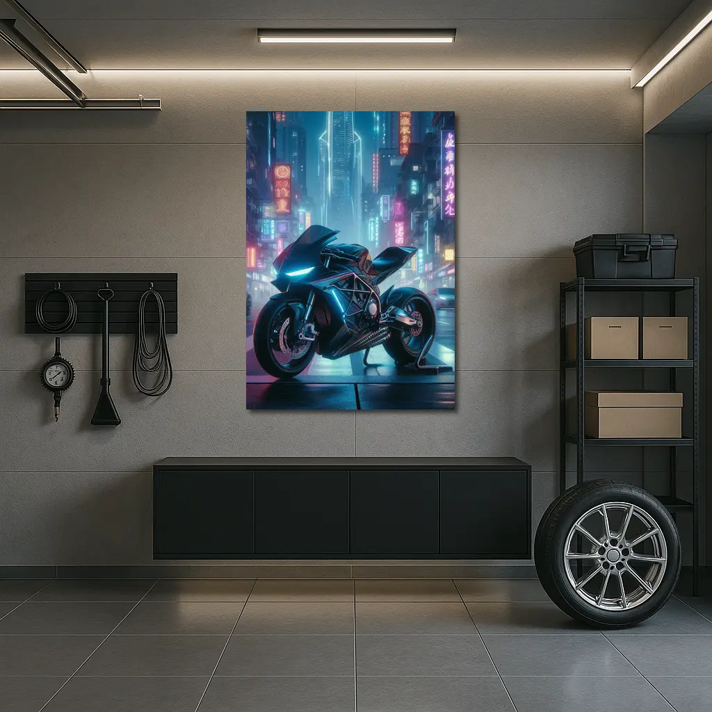 Futuristic Sport Bike Cyberpunk Neon City – Wall Art