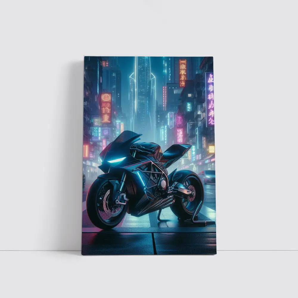 Futuristic Sport Bike Cyberpunk Neon City – Wall Art