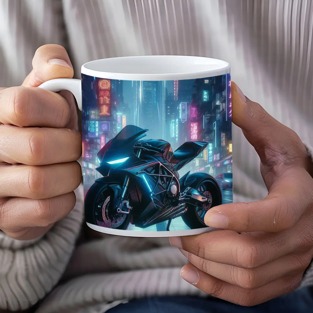 Futuristic Sport Bike Cyberpunk Neon City – Mugs