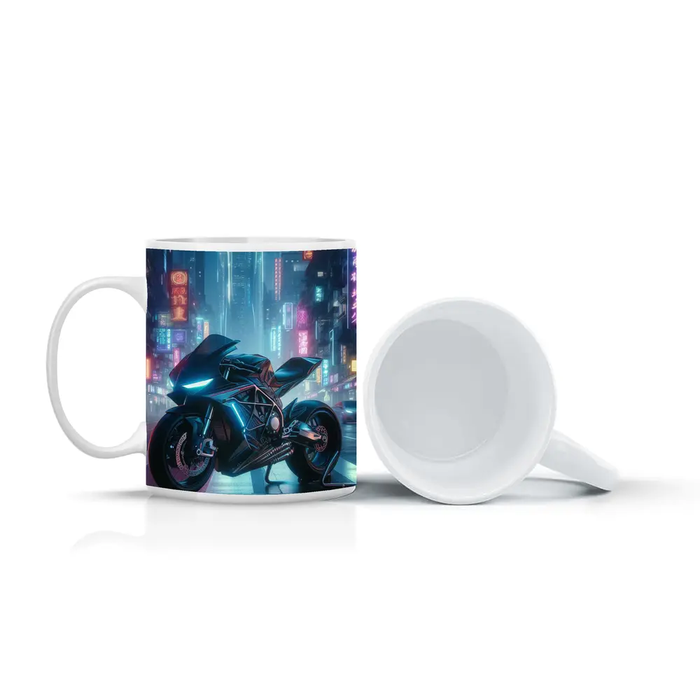 Futuristic Sport Bike Cyberpunk Neon City – Mugs