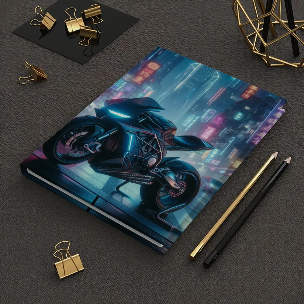 Futuristic Sport Bike Cyberpunk Neon City – Notebooks