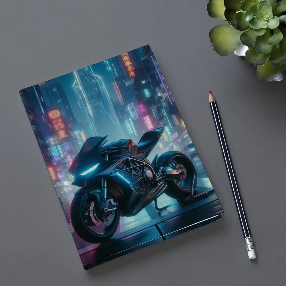 Futuristic Sport Bike Cyberpunk Neon City – Notebooks