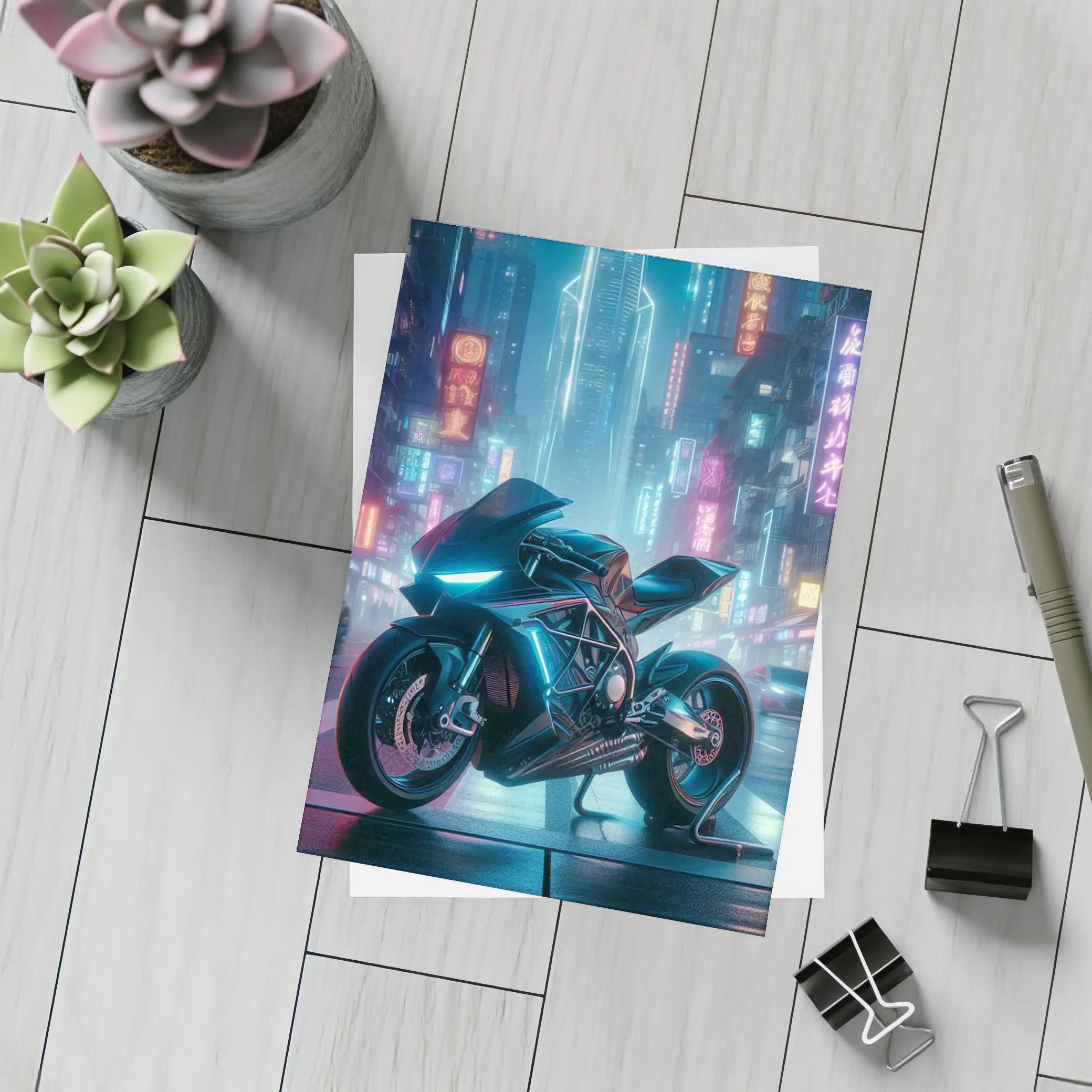 Futuristic Sport Bike Cyberpunk Neon City – Postcards