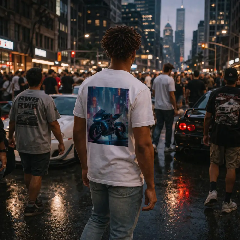 Futuristic Sport Bike Cyberpunk Neon City – T-Shirts
