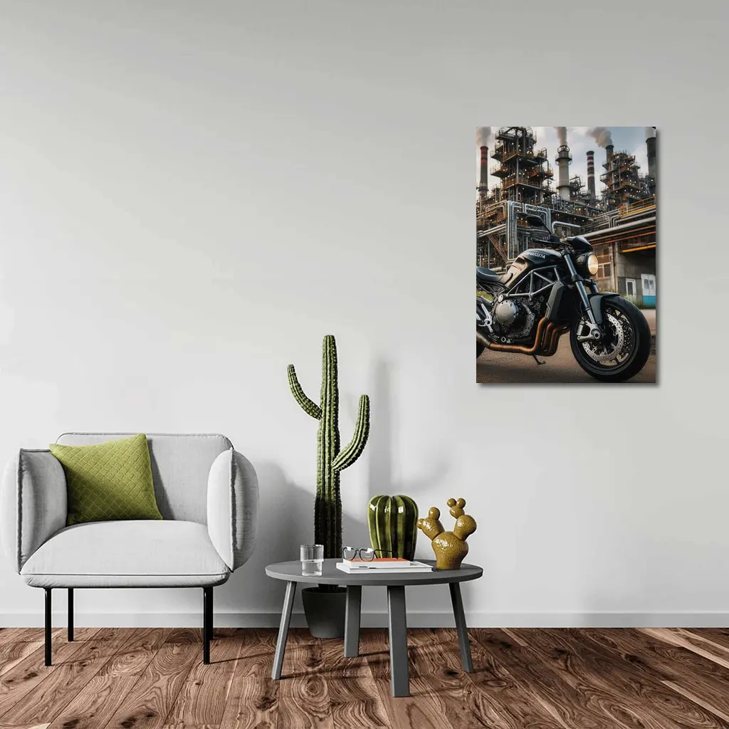 Ducati Monster Dark Naked Bike Industrial Background – Wall Art