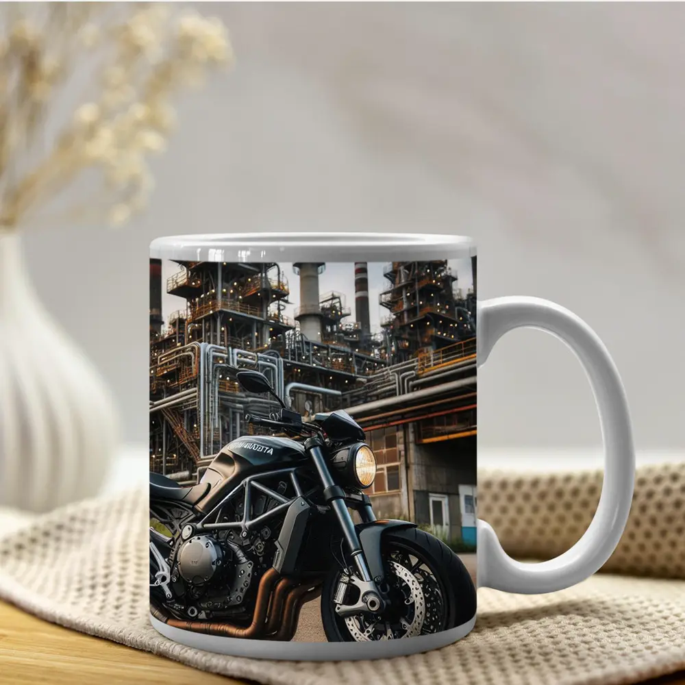 Ducati Monster Dark Naked Bike Industrial Background – Mugs