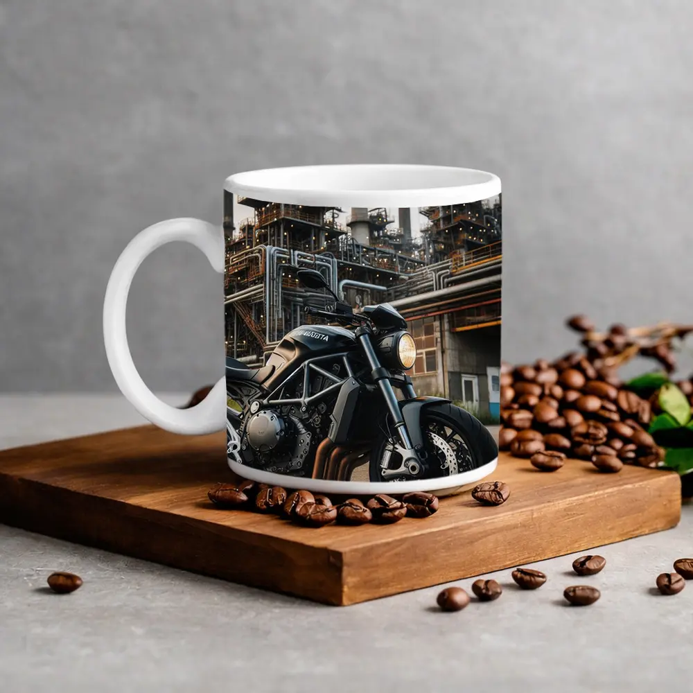 Ducati Monster Dark Naked Bike Industrial Background – Mugs