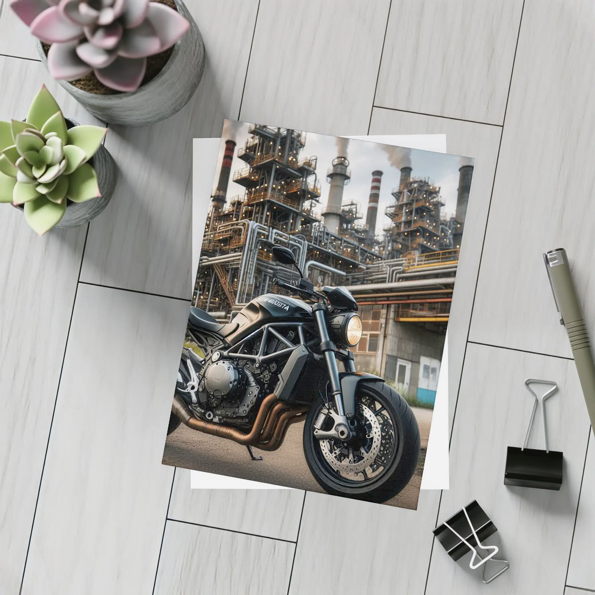 Ducati Monster Dark Naked Bike Industrial Background – Postcards
