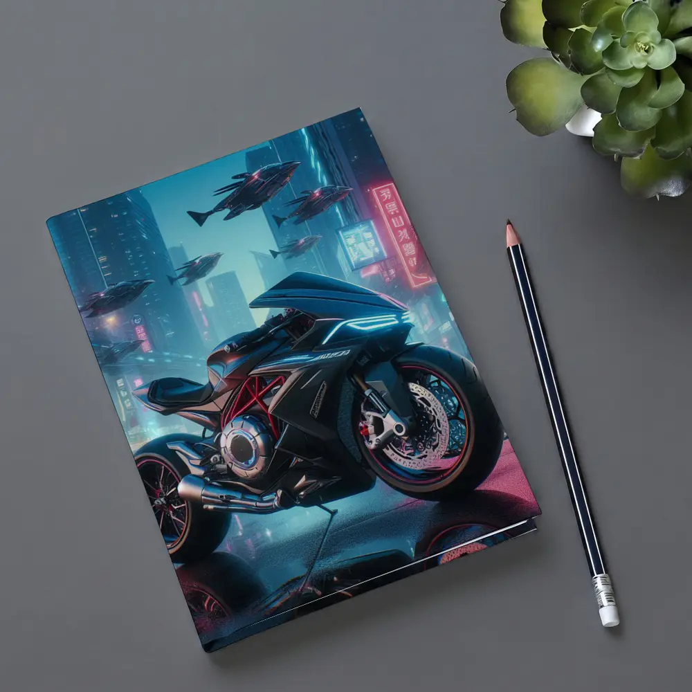 Futuristic Sport Bike Cyberpunk City Night – Notebooks