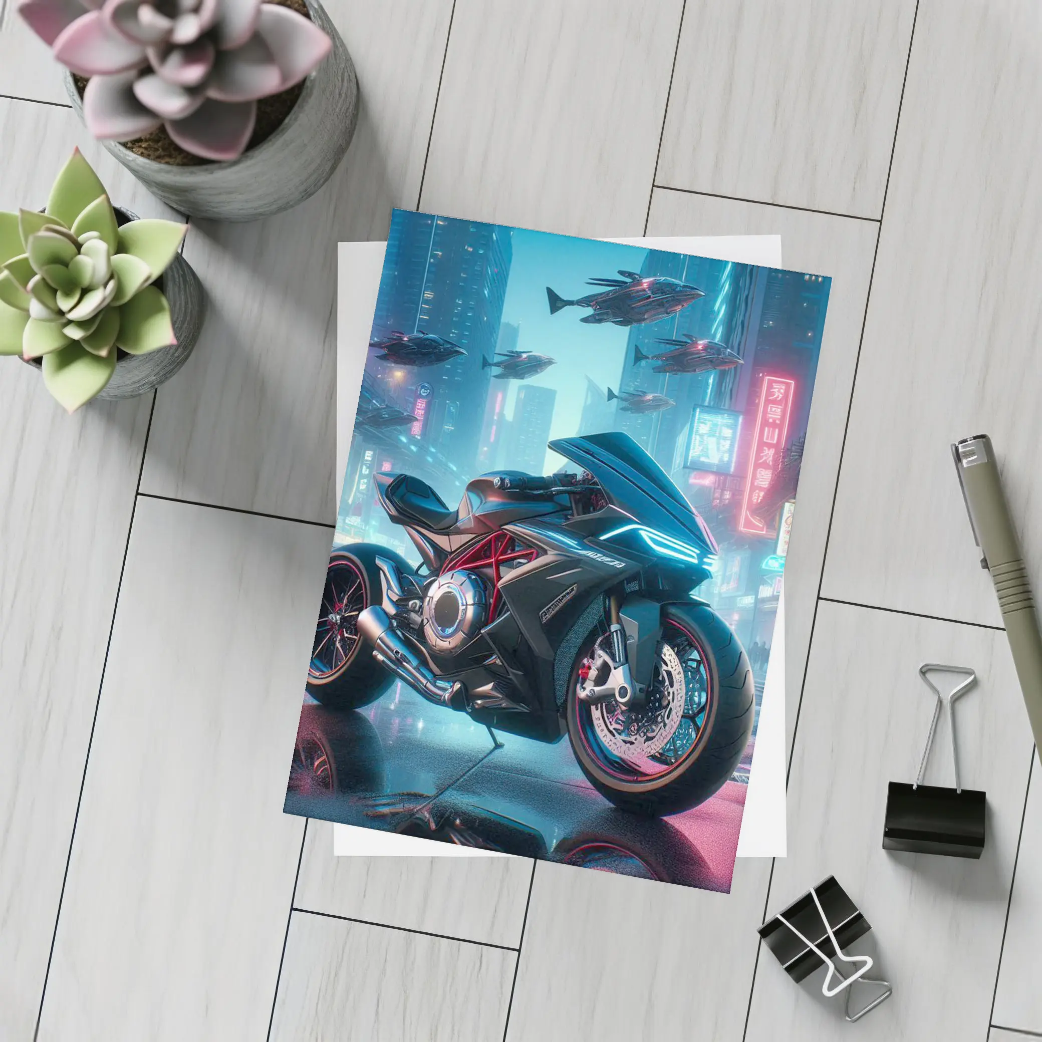 Futuristic Sport Bike Cyberpunk City Night – Postcards