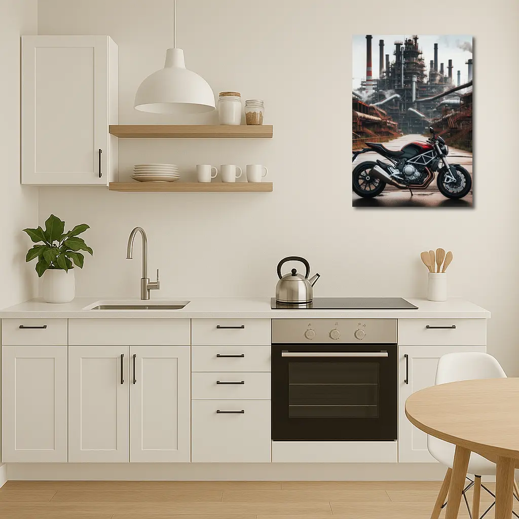 Red Ducati Monster Industrial Factory Background – Wall Art