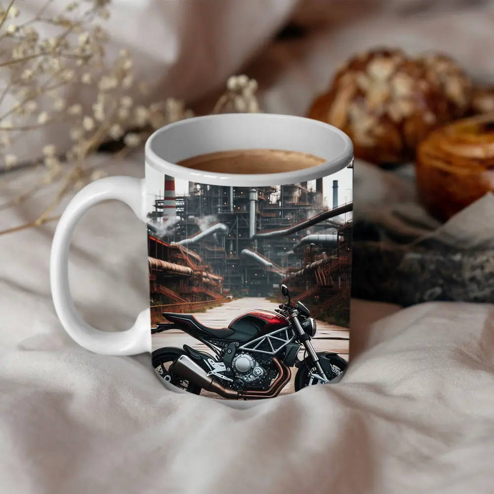 Red Ducati Monster Industrial Factory Background – Mugs
