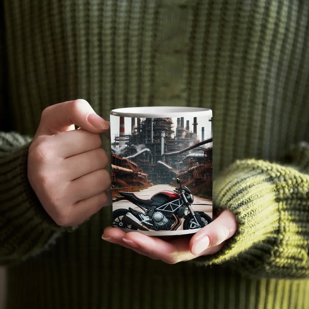 Red Ducati Monster Industrial Factory Background – Mugs