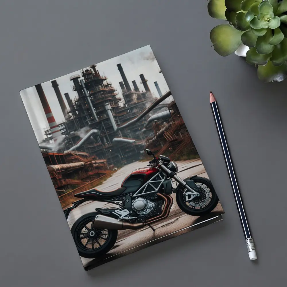 Red Ducati Monster Industrial Factory Background – Notebooks