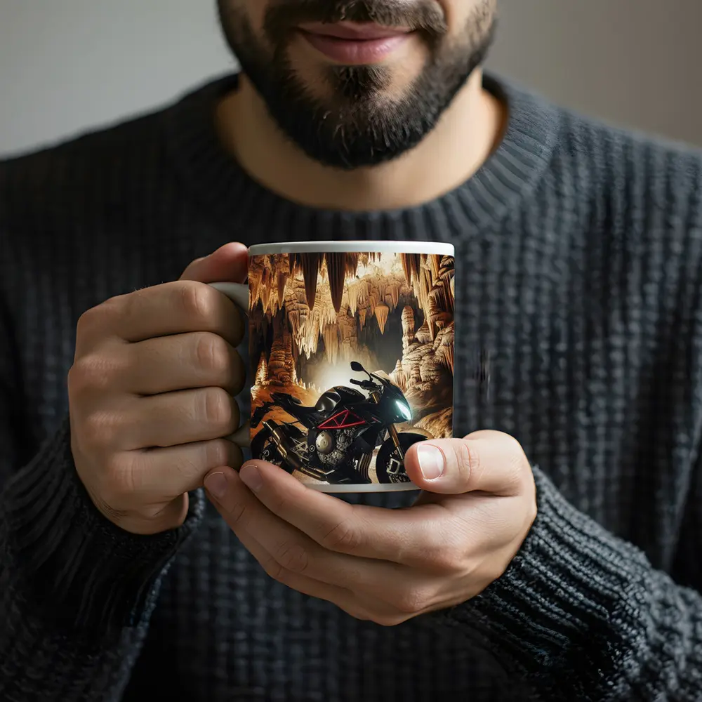 Triumph Streetfighter Motorcycle Inside Dramatic Cave – Mugs